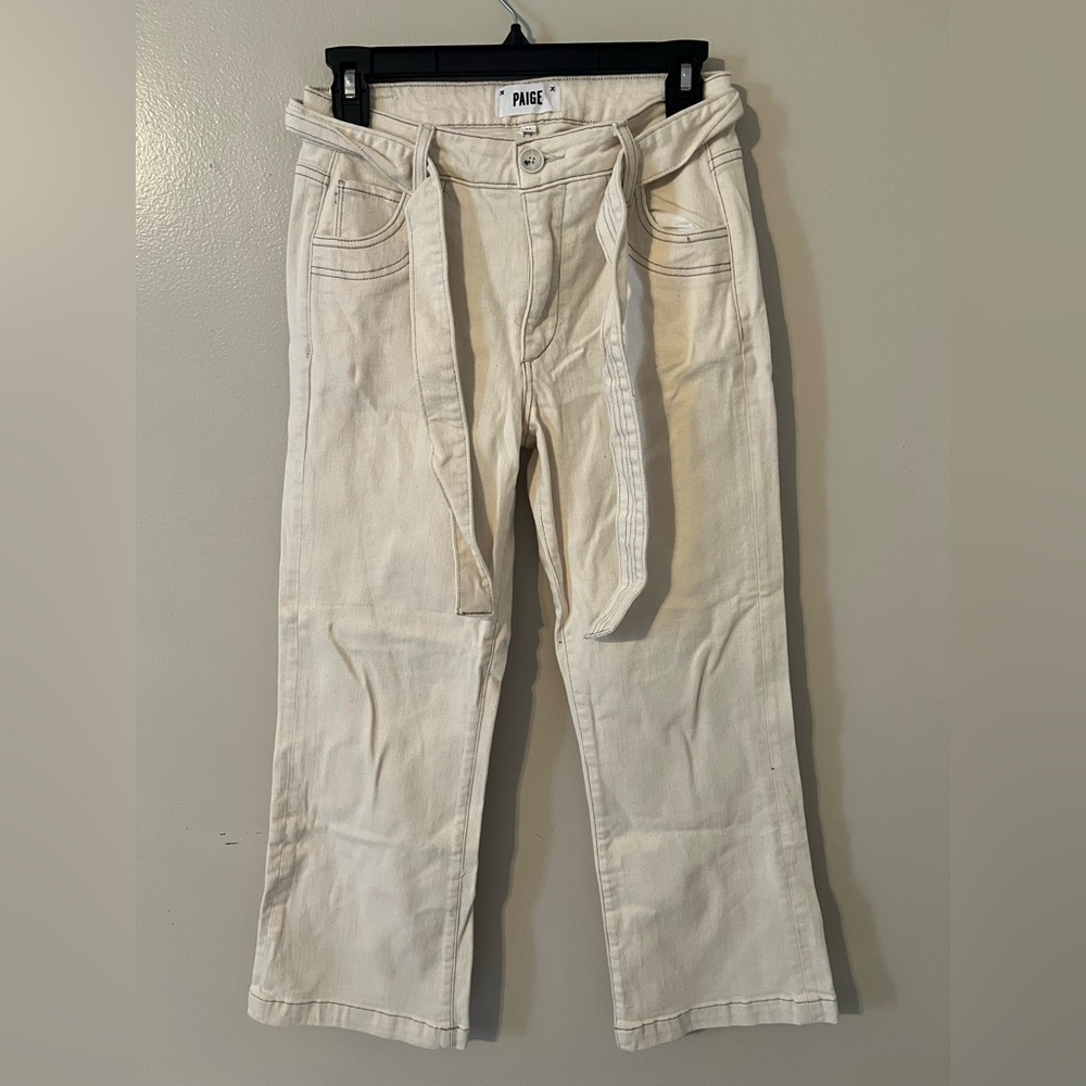 PAIGE Cream Belt Flare Jeans